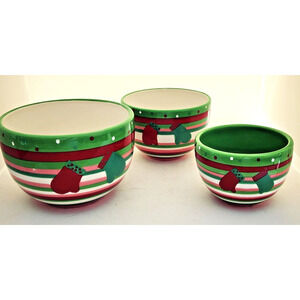 STACKING BOWLS-Boston Warehouse-Christmas/Holiday-Green White Red-Set of 3
